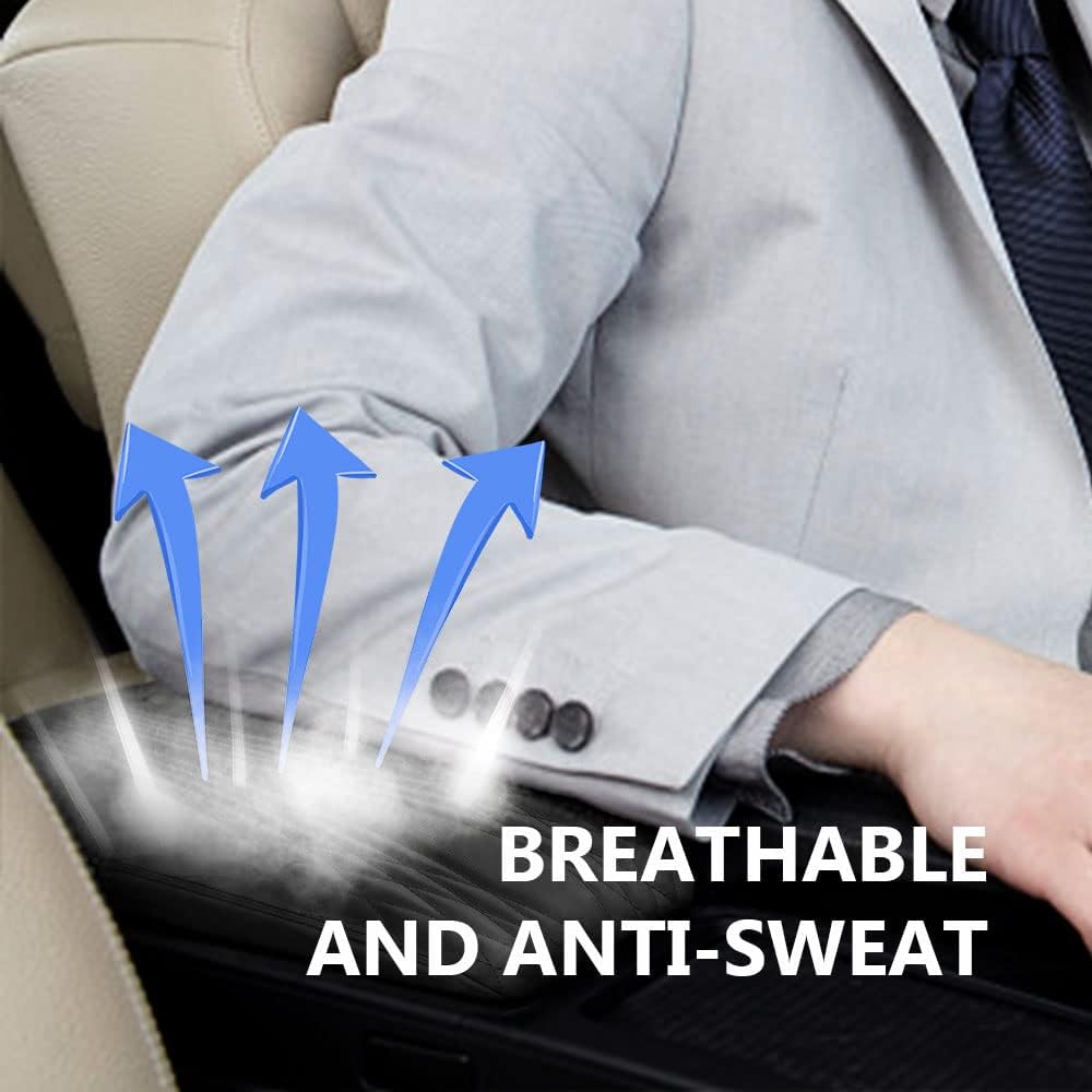 2025 Upgrade Universal Style Memory Cotton Car Armrest Box Pad,New Leather Car Armrest Box Pad Car Center Console Cover Pad,Vehicle Seat Box Cushion Protector for SUV Truck (Beige, Wave Pattern)