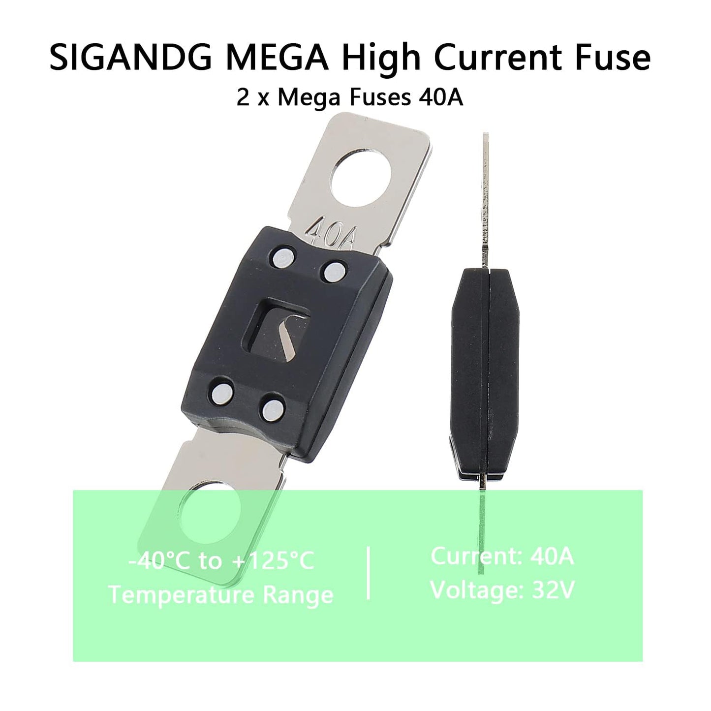 40A MEGA High Current Fuse - 40 Amp Bolt-on Fuse for Cars, Trucks, Construction Vehicles, Buses, Caravans (2 Pcs)