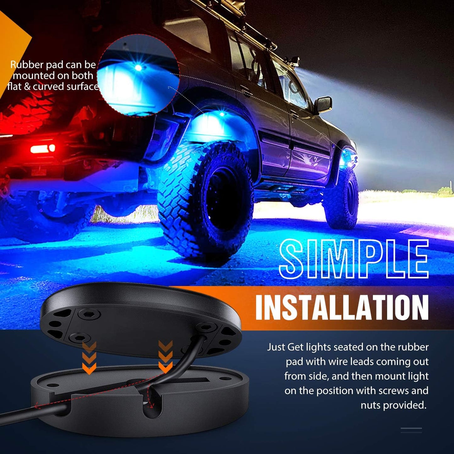Nilight LED Rock Light 4PCS Underglow Wheel Well Pods Waterproof Exterior Underbody Roof Rack Side Lamps for Car Truck Pickups ATV UTV SUV Motorcycle Boat, Blue Color