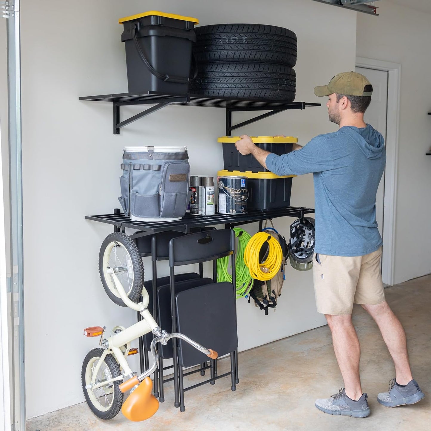 StoreYourBoard 2-Pack Heavy Duty Wall Shelves – Wall-Mounted Garage Storage Shelving and Organization for Sheds, Closets, or Utility Rooms – Holds 200 lbs, 2ft x 4ft, Black