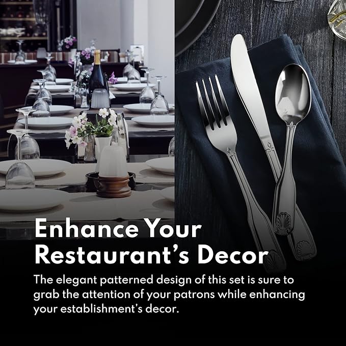 New Star Foodservice 58840 Stainless Steel Rose Pattern 3 Piece Flatware Set, Service for 12, Silver