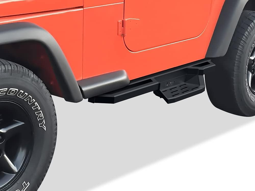 APS 304 Stainless Steel 6.5in Side Bars Pocket Steps Square Tube Rocker Guards Compatible with Jeep Wrangler TJ YJ 2Dr 87-06