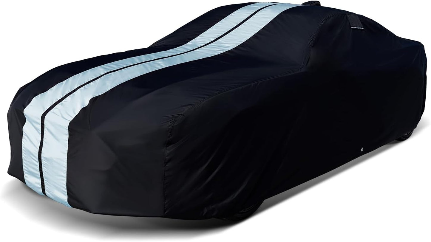 iCarCover Custom Car Cover for Pontiac Parisienne 2-Door, 4-Door (1977-1986) Waterproof All-Weather Rain Snow UV Sun Protector Full Exterior Indoor Outdoor Car Cover (Stripe - Black/Gray)