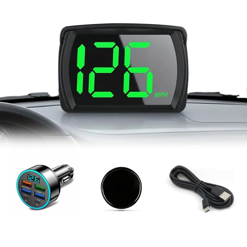 Heads Up Display for Cars HUD GPS Speedometer MPH with QC3.0 Fast Charger & Stable Silicone Pads, 2M USB Cable, Digital Speedometer for Cars Trucks, Boats SUV, Motorcycle Plug & Play