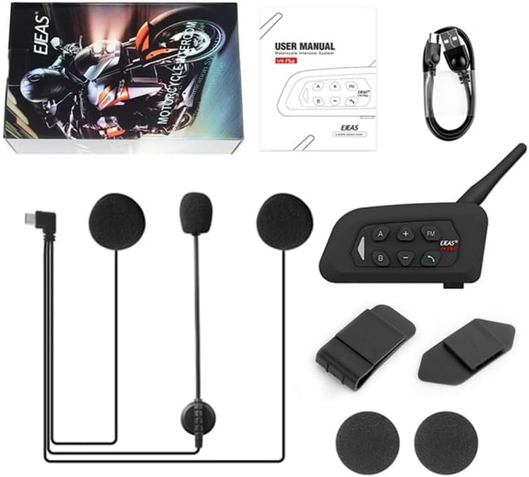 MIMIRACLE V4 Plus Motorcycle Helmet Bluetooth Intercom Headset, Up to 4 Riders 1500M IP65 Waterproof Motorbike Communication System for Skiing/ATV/Off Road -4 Pack