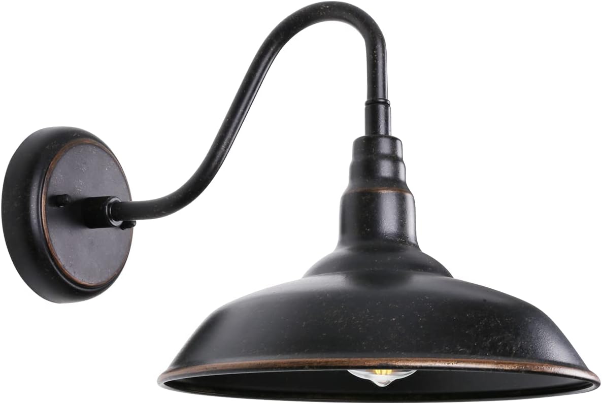 Gooseneck Outdoor Light Fixture, 10" Dome Exterior Farmhouse Lights for Barn, Bronze Porch Lighting, Gooseneck Wall Sconce for Patio Garage House