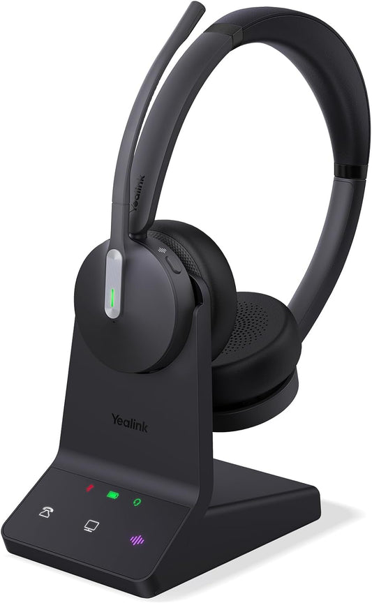 Yealink WH64 DECT & Bluetooth Dual UC Zoom Wireless Headset, 606 ft Range On Ear Work Headphones with 3X Noise Cancelling Mic, 32H Talk Time, Ringer, Office Headsets for Desk Phone, PC,Cellphone