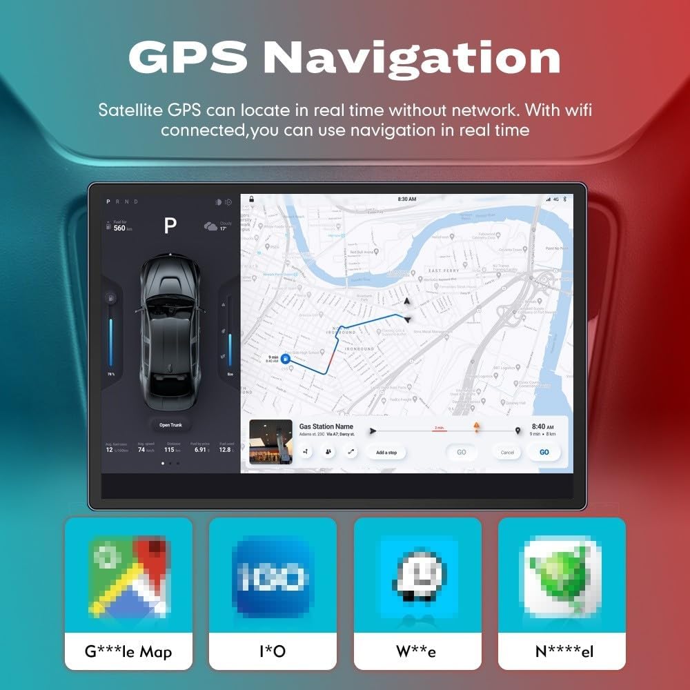 Kunfine Car CarPlay Android Auto Navigation Stereo GPS Radio Camera Display 13.1" QLED Touchscreen Headunit Tablet Media Player for Peugeot 301 2013-2022, if Applicable Octa Core 8G+256G Gloss Black