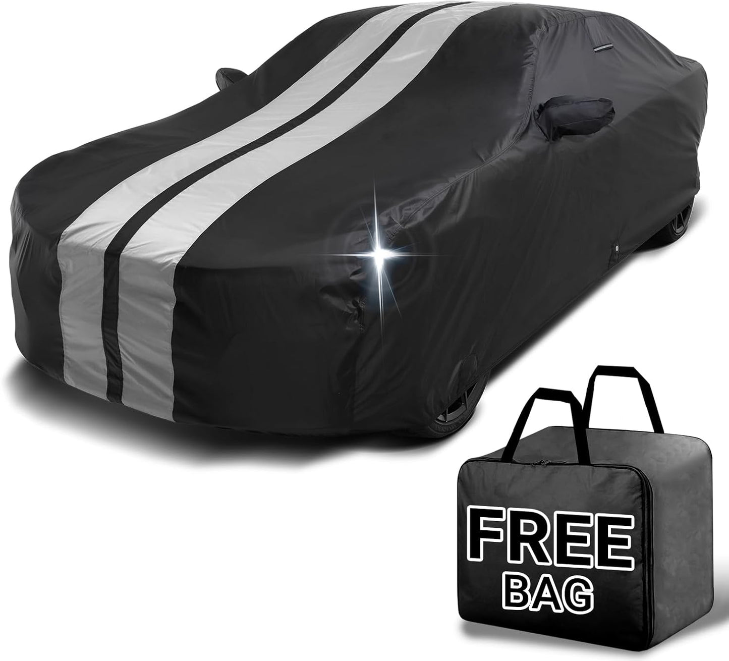 iCarCover Custom Car Cover for Chevy Volt (2011-2021) Waterproof All Weather Rain Snow UV Sun Protector Full Exterior Indoor Outdoor Car Cover (Stripe - Black/Gray)