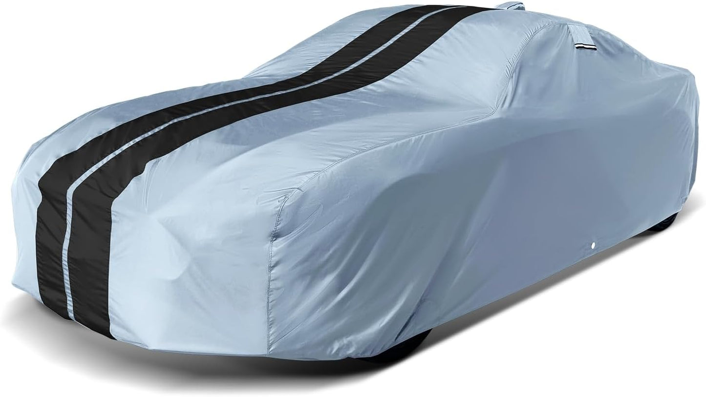 iCarCover Custom Car Cover for Pontiac Grand Safari Station Wagon (1971-1978) Waterproof All-Weather Rain Snow UV Sun Protector Full Exterior Indoor Outdoor Car Cover (Stripe - Gray/Black)