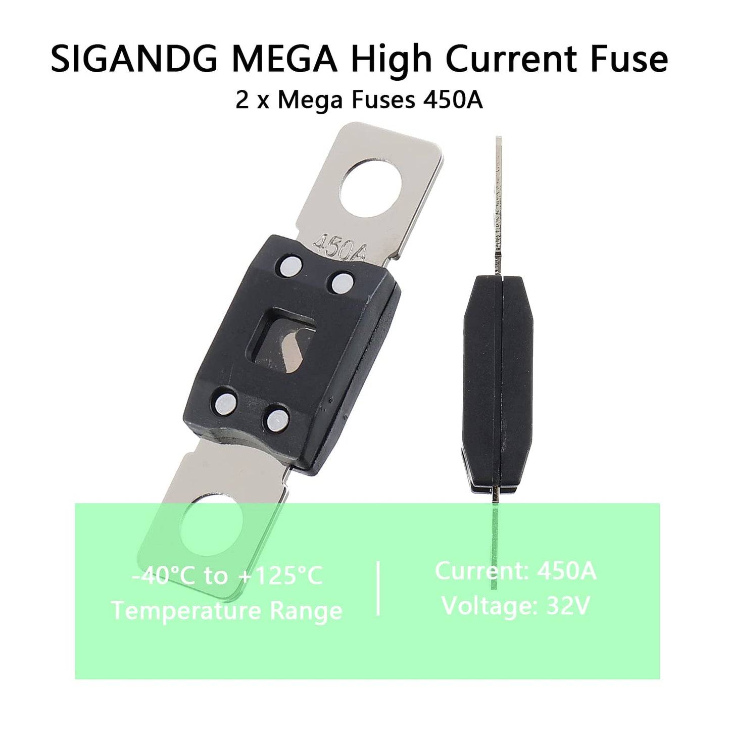 450A MEGA High Current Fuse - 450 Amp Bolt-on Fuse for Cars, Trucks, Construction Vehicles, Buses, Caravans (2 Pcs)
