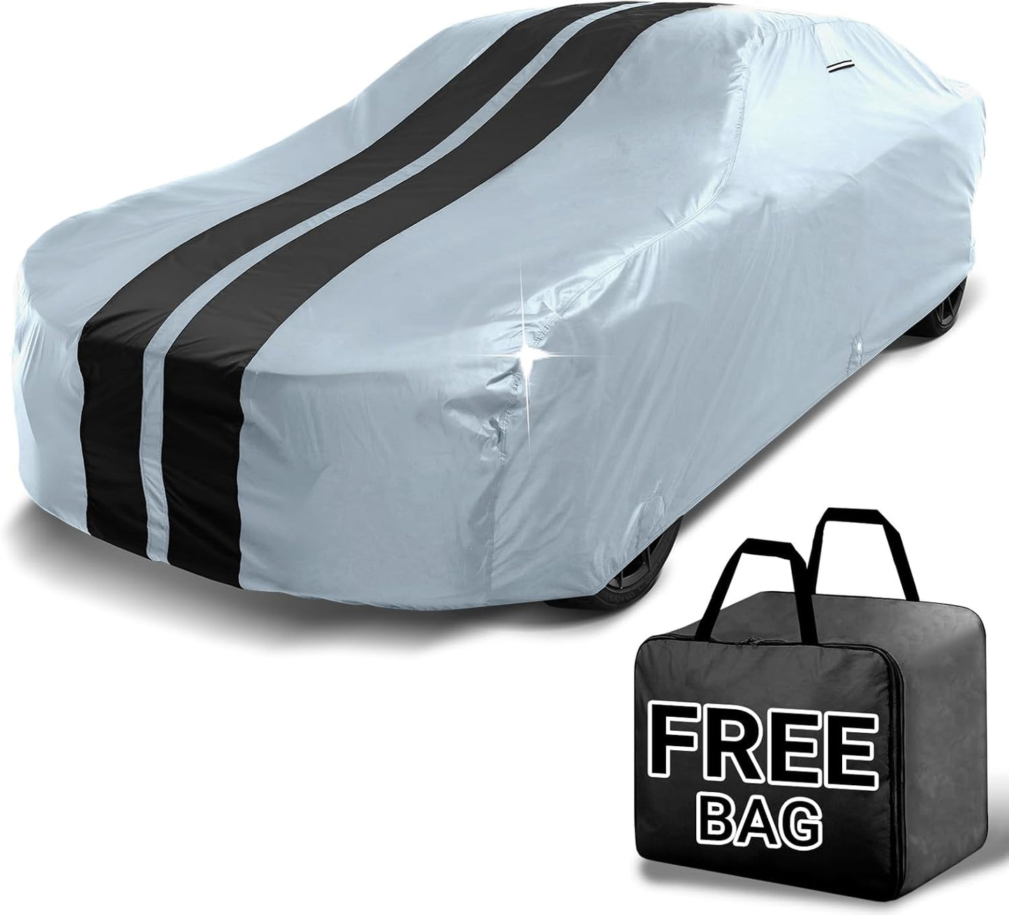 iCarCover Custom Car Cover for Chevy Malibu Wagon (1964-1972) Waterproof All Weather Rain Snow UV Sun Protector Full Exterior Indoor Outdoor Car Cover (Stripe - Gray/Black)