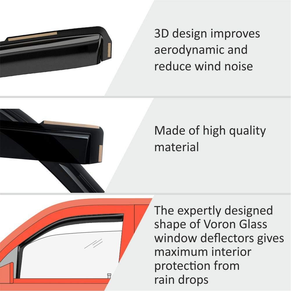 Voron Glass in-Channel Extra Durable Rain Guards for Ford F250 to F550 Super Duty 1999-2016 SuperCrew, Window Deflectors, Vent Window Visors, 4 Pieces - 200434