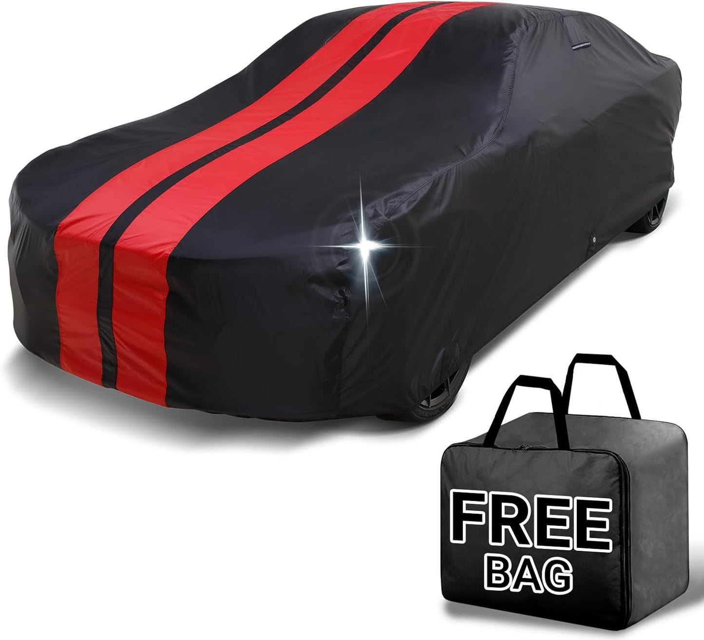 iCarCover Custom Car Cover for Chevy Caprice Sedan (1991-1996) Waterproof All Weather Rain Snow UV Sun Protector Full Exterior Indoor Outdoor Car Cover (Stripe - Black/Red)