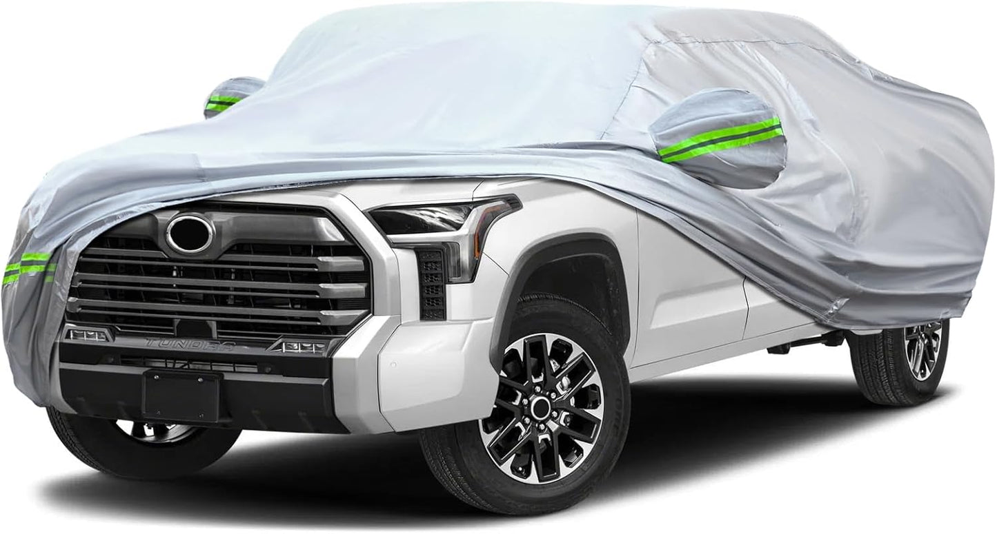 KEYOOG 6-Layer Full Car Cover Is All-Weather Waterproof, Heavy Outdoor Pickup Truck Covers, Universal in All Seasons, Snow Protection, Acid Rainproof, Sunscreen, UV Protection, Length up to 260 "(P-Xl