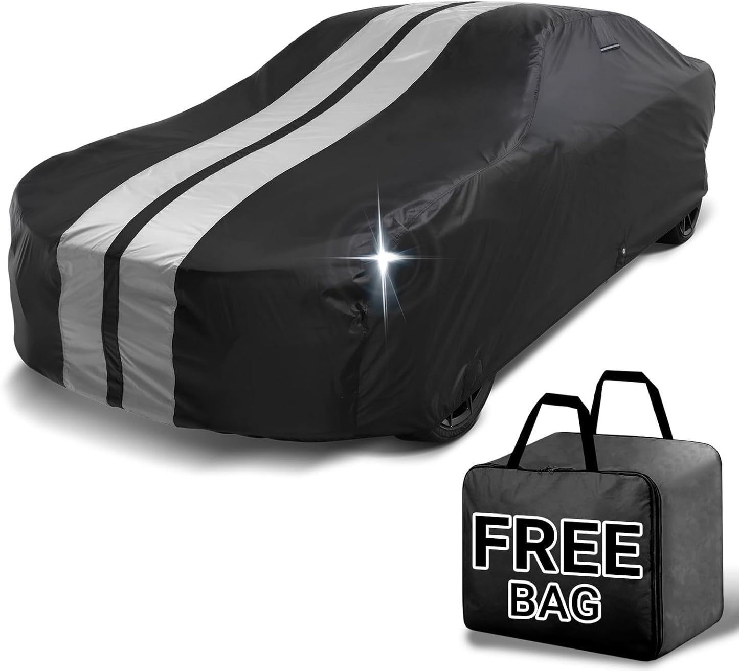 iCarCover Custom Car Cover for Chevy Cosworth Vega (1975-1976) Waterproof All Weather Rain Snow UV Sun Protector Full Exterior Indoor Outdoor Car Cover (Stripe - Black/Gray)