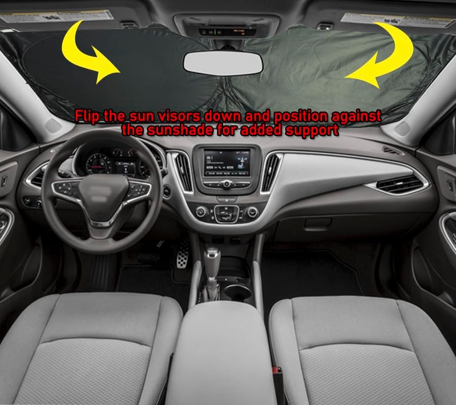 Gven Sun Shade for Car Windshield, Foldable Sunflower Vehicle Sun Visor for Car Windshield Sun Shade Heat Reduction Blocks UV Rays Fits Small Sedans, Mini SUVs, Hatchbacks (Sunflower, L)