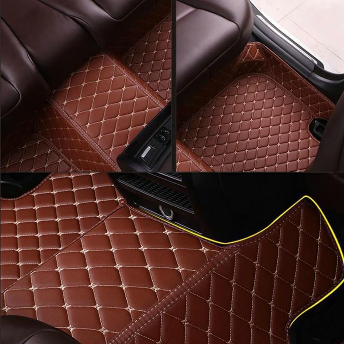 Custom Personalized Floor Mats for Cars，Luxury Full Coverage All Car Floor Mats，Anti-Slip Leather Car Mat Set ，Custom Floor Mats for 99% of Cars, Trucks & SUVs. (Blue and Brown)