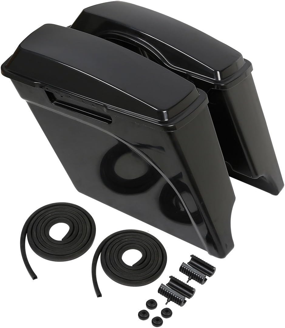 XFMT Unpainted 5" Stretched Extended Hard Saddlebags Dual Exhaust Compatible with Harley Touring Models FLT, FLHT, FLHTCU, FLHRC, Road King, Road Glide, Street Glide, Electra Glide, Ultra-Classic