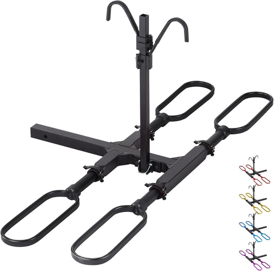 Trailer Hitch Bike Rack for Car 2 Bikes, E Bike Carrier Hitch Mount 2 Bike, Fat-Tire Ebike Rack for Tow Hitch, Fits 2" Receiver for SUV Truck Rv Van (2 Bike - 200 Lbs Cap - Black)