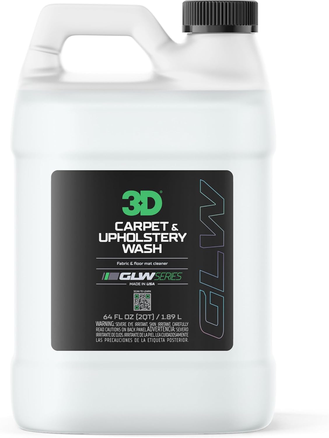 3D Carpet & Upholstery Cleaner, GLW Series | Ultra Powerful Stain Eliminator | Car Carpet, Seats, Floor Mats | Hyper Thick Foam | Fresh Scent | DIY Car Detailing | 64 oz