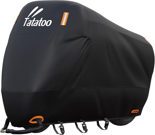 Motorcycle Cover Waterproof Outdoor, 300D Heavy Duty 250cc, UV & Rain Resistant, Windproof with 3 Buckles, Fits Most Motorcycles, Cruisers, Sportbikes, Dirt Bikes, Scooters up to 120" - 5XL Size