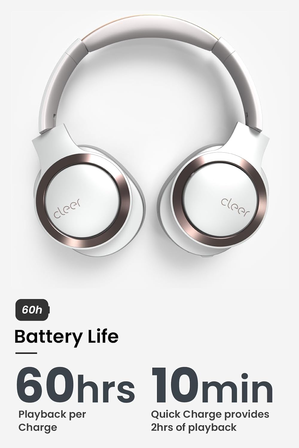 Cleer Audio Enduro ANC Noise Canceling Headphones, Bluetooth Multipoint Connection, Over-The-Ear Design with Mic, Crystal Clear Hands-Free Calling, up to 60 Hours of Battery Life - Light Grey