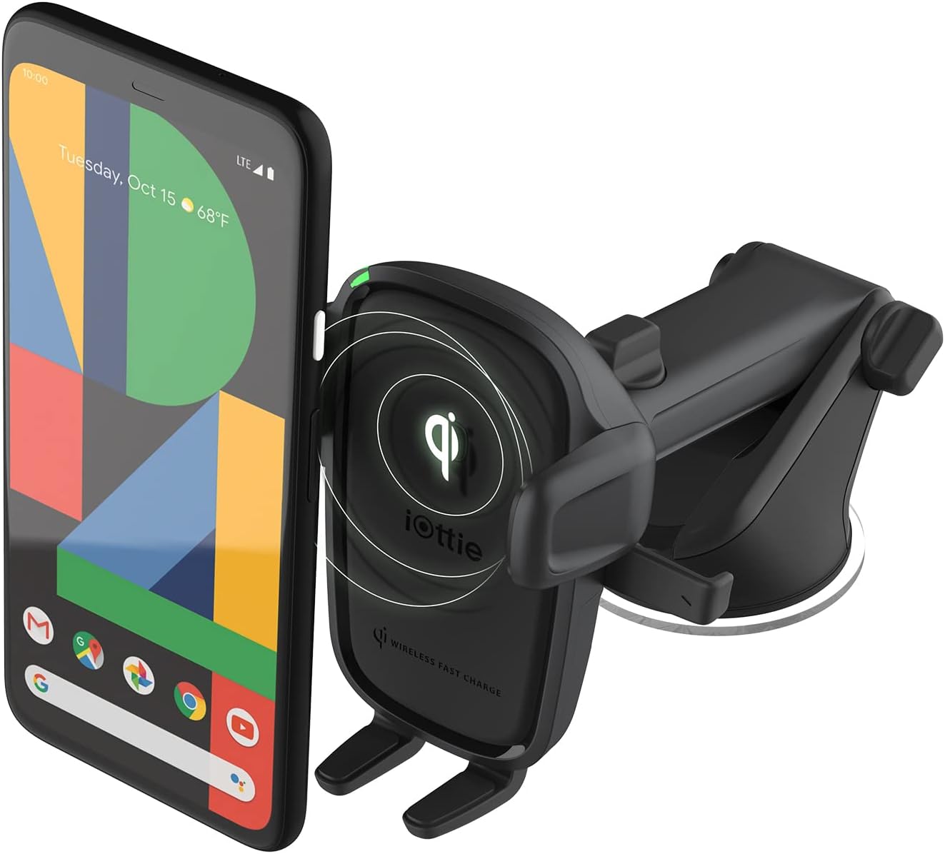 iOttie Car Charger Easy One Touch Wireless 2 Qi Charging Dashboard Phone Mount for iPhone, Samsung Galaxy, Huawei, LG, Smartphones