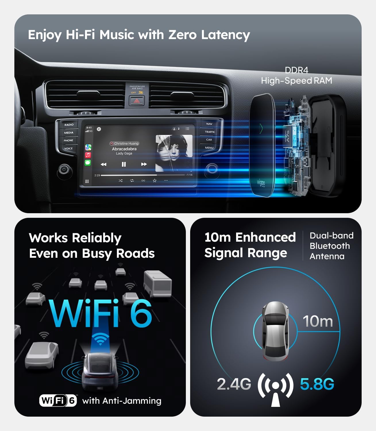 Wigoo 2025 Upgrade Wireless CarPlay Adapter for iPhone [Long-Drive Stability, 10s Connect, Easy Use] Converts Wired to Wireless, Low Delay CarPlay Dongle, Fit for Cars with Wired CarPlay, Pink