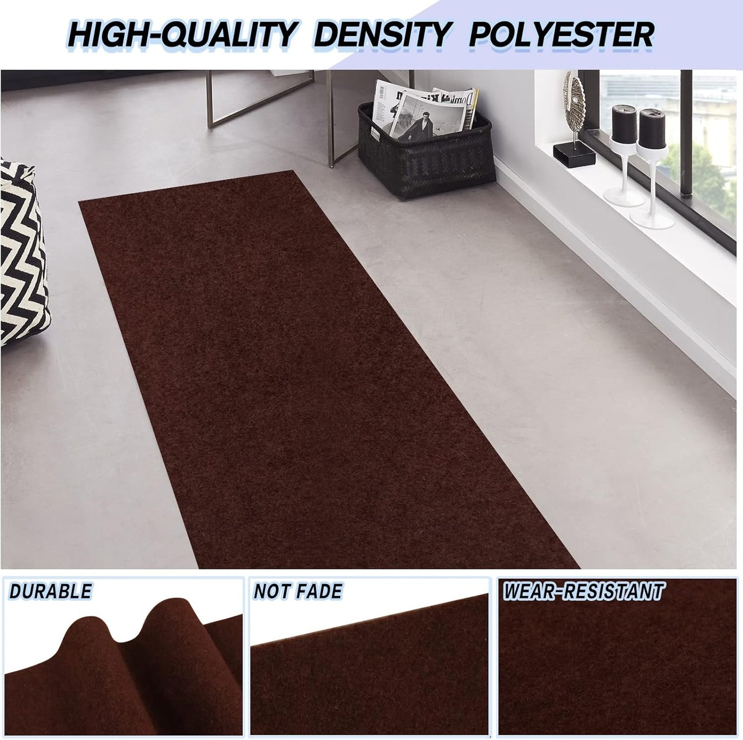 Custom Size Backed Non-Slip Area Rugs Runner, Easy Clean, Waterproof Runner Rugs for Hallway Entryway, Kitchen, Laundry, 2FT x 59FT, Brown