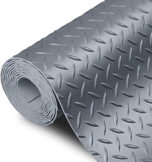 SEAL 6 x 8 Ft Premium Garage Floor Mat, Solid 2.8mm Thick Gray Commercial Grade Heavy Duty Parking Mat for Garage Floor, Golf Cart Parking, Water/Stain Resistant Floor Runner (Embossed Diamond Plate)