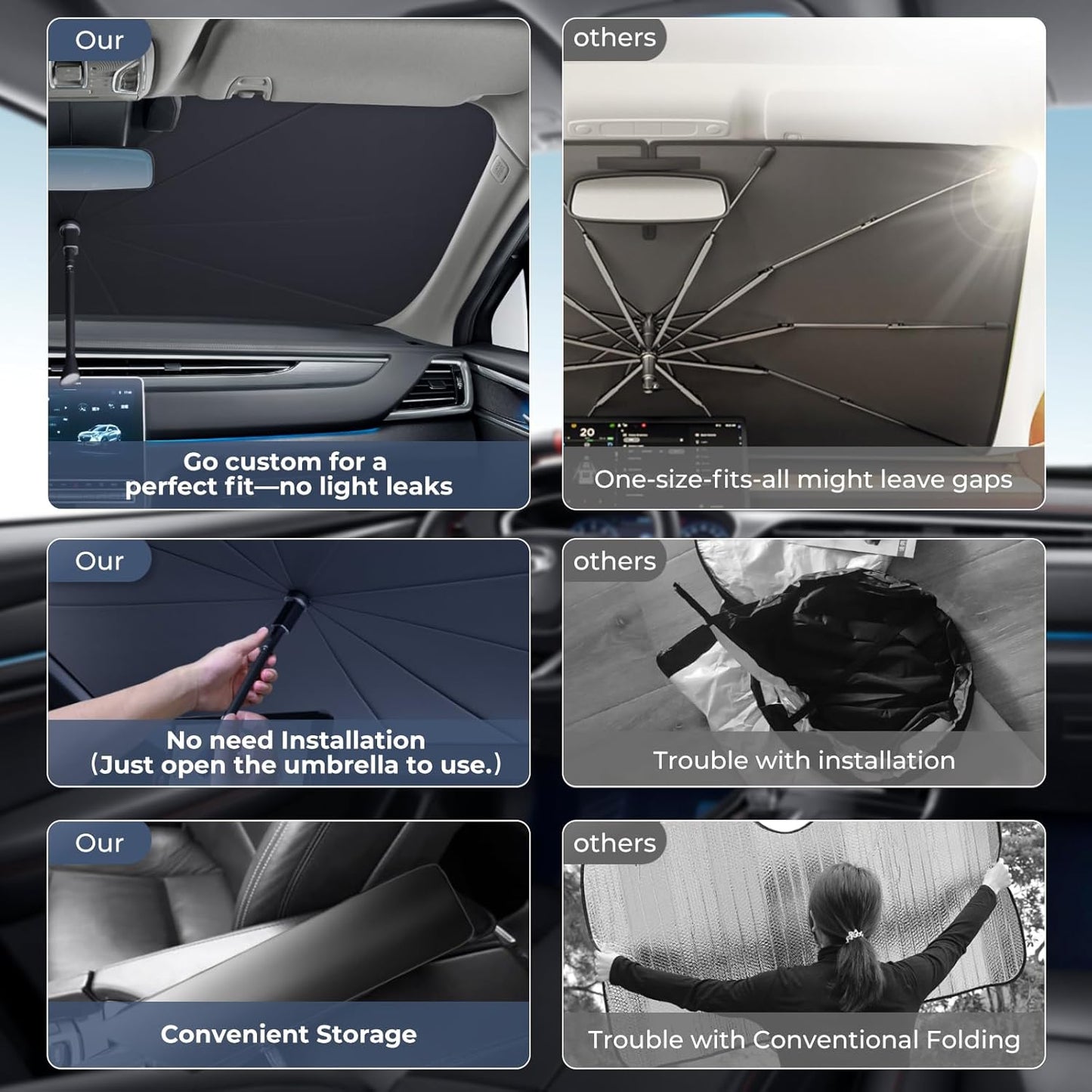 Windshield Sun Shade Umbrella: Fit for Toyota RAV4-2019-2024 2025 - Front Car Window Shades - Foldable RAV4 Hybrid Prime LE XLE XLE Sunshades Block UV Keep Cool