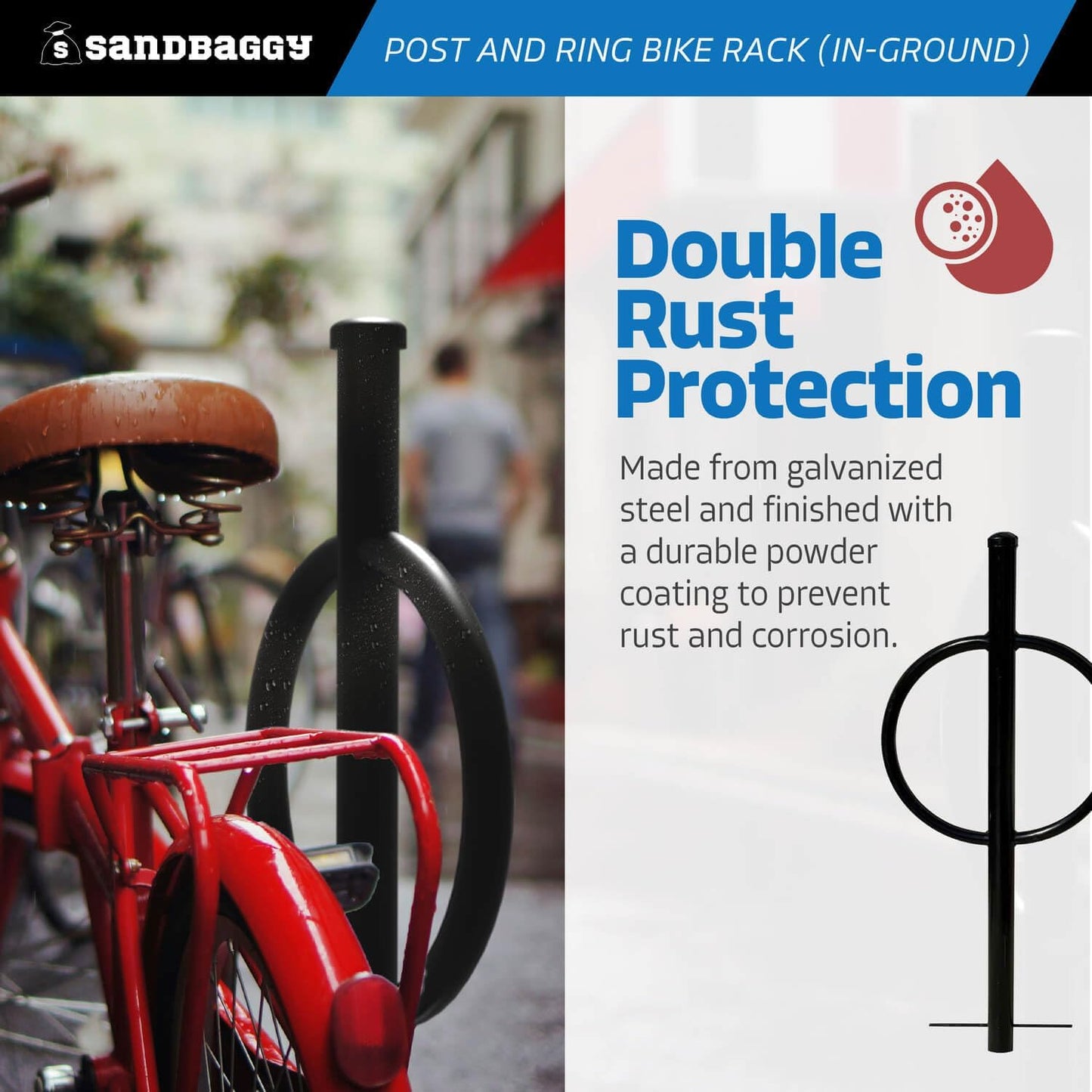 Sandbaggy Post and Ring Rack - In Ground - Commercial Outdoor Bike Parking & Storage Racks (White, 1)