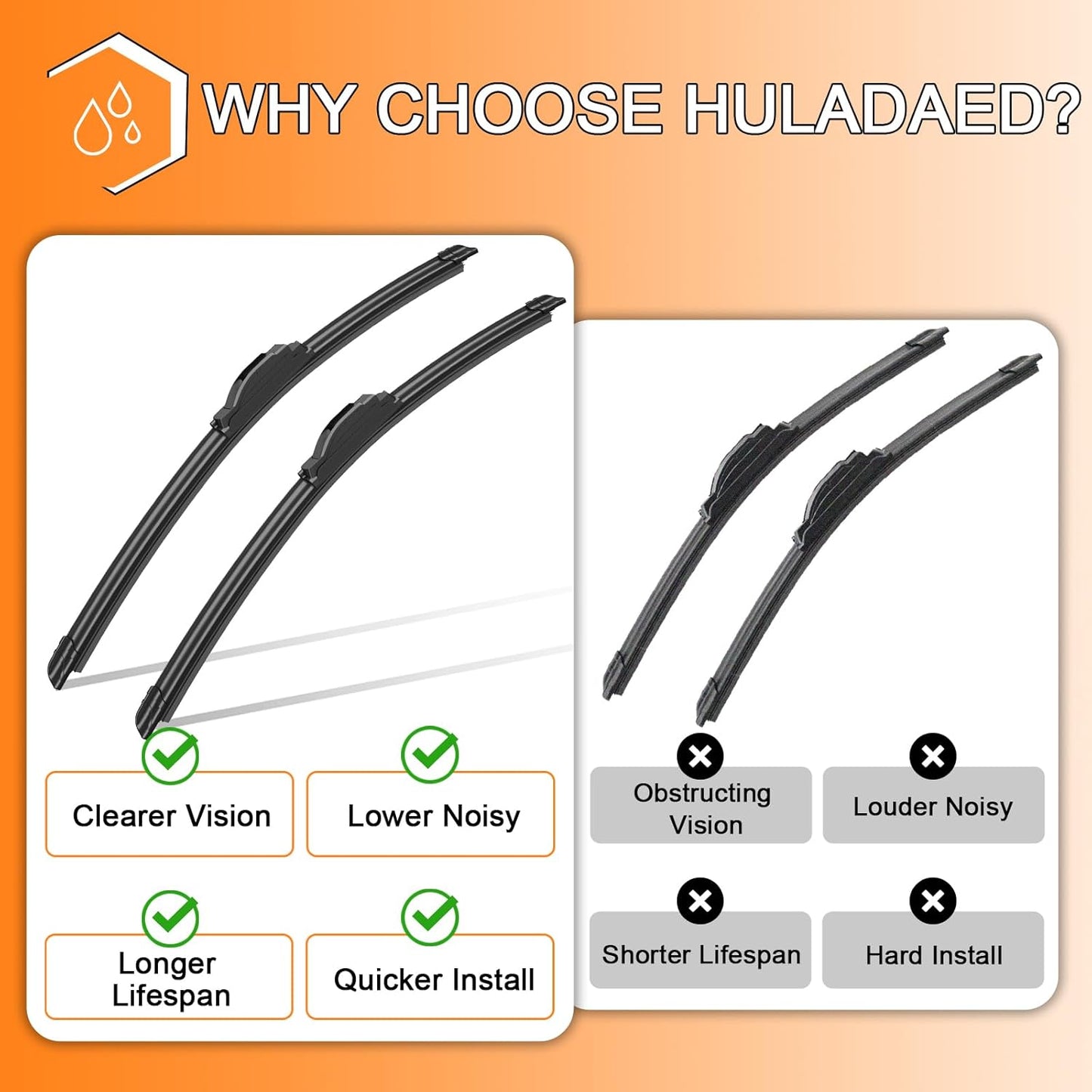 HULADAED® 26'' 17'' 12'' Windshield Wipers Replacement for Honda CRV 2022 2021 2020 2019 2018 2017,Silicone Front Rear Wiper blades for MY Car-All Weather & Quiet(3 PACK)