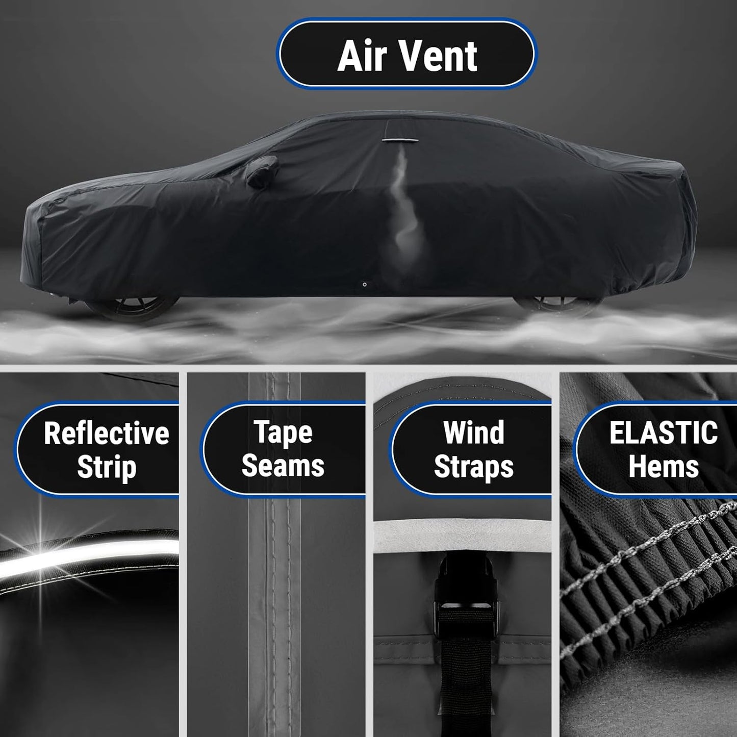 iCarCover Custom Car Cover for Pontiac Grand Prix (1988-2008) Waterproof All-Weather Rain Snow UV Sun Protector Full Exterior Indoor Outdoor Car Cover (Stripe - Black/Gray)