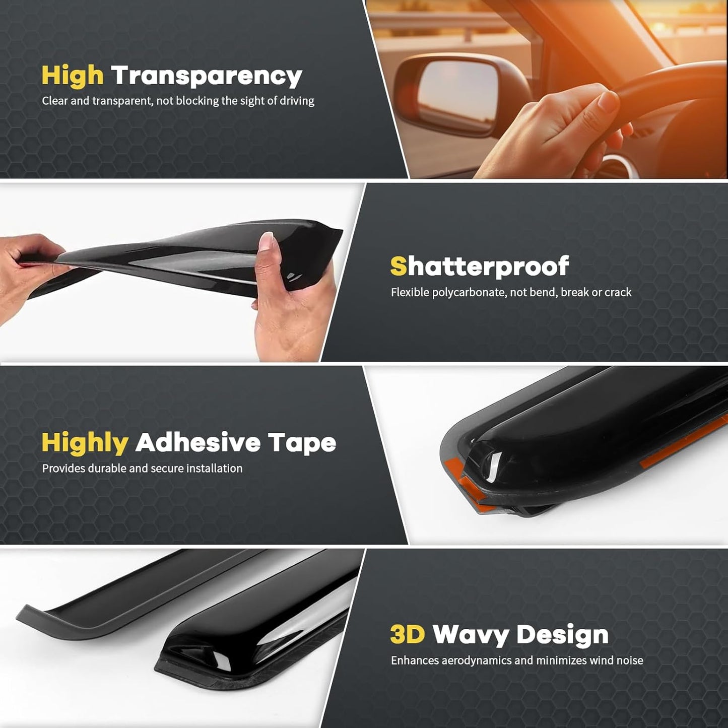 in-Channel Rain Guards for Trucks 2015-2020 Ford F150 SuperCrew, 17-23 Ford F250 F350 F450 F550 Crew Cab, Side Window Wind Deflectors, Vent Window Visors Shade Shield, 4pcs