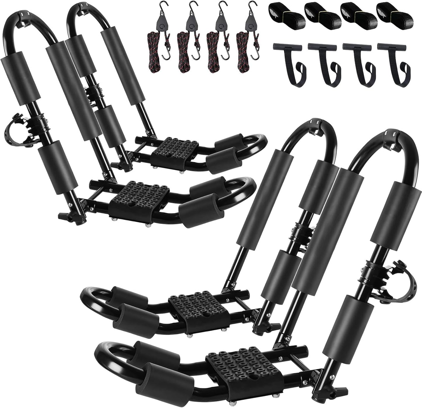 FORWODE Premium Kayak Roof Rack, 2 Pair J-Bar Roof Rack, Folding Adjustable Rack, Heavy Duty Kayak Roof Carrier 2 Kayak, Canoe, SUV, Surfboard on SUV, Car and Truck Crossbar (4 pcs)