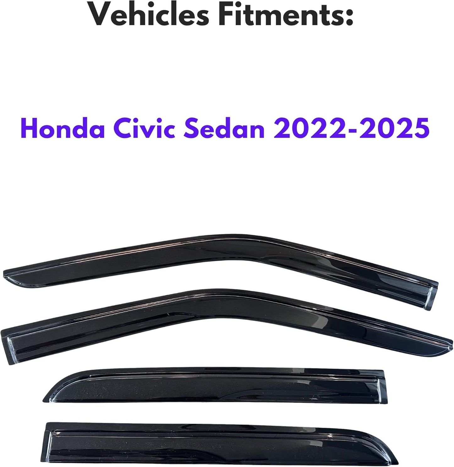 KPY Window Visor Compatible with Honda Civic Sedan 2022-2025, 4PC Rain Guard Side Window Vent Deflectors Tape-On Mugen Style, 2022 2023 2024 2025