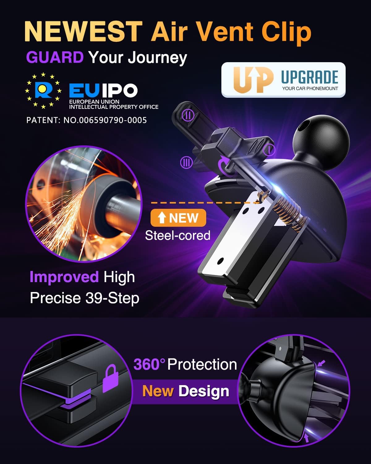 [Pro Version] VANMASS Universal Car Phone Mount [Super Suction Cup] Dashboard Phone Holder, Handsfree Windshield Dash Vent Phone Holder Car, Compatible for iPhone 16 15 14 13 Samsung LG & Truck,Purple