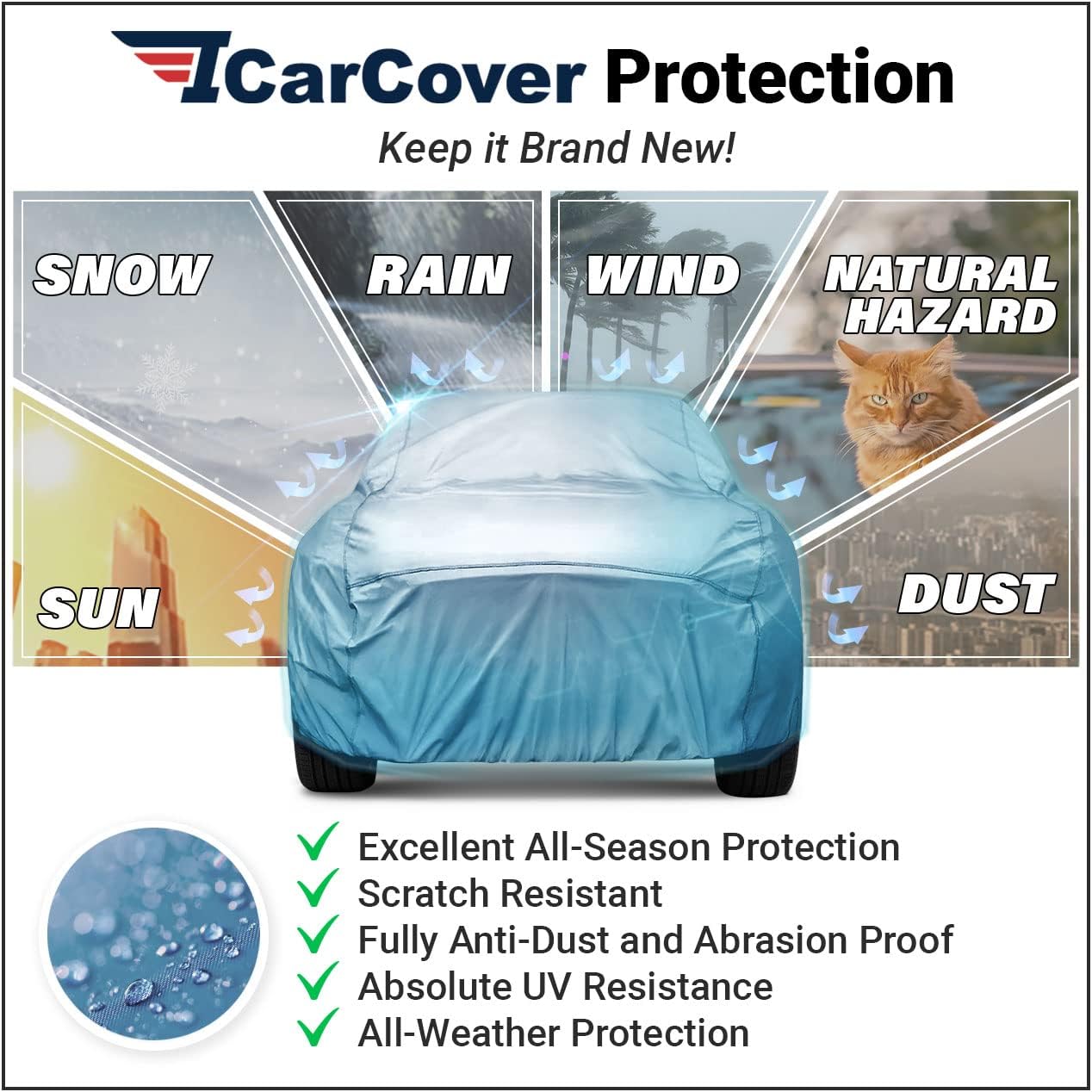 iCarCover Premium Car Cover for 2016-2019 Buick Cascada Heavy Duty Waterproof All-Weather Automobiles Custom Fit Indoor Outdoor UV Snow Protection Covers with Straps and Bag