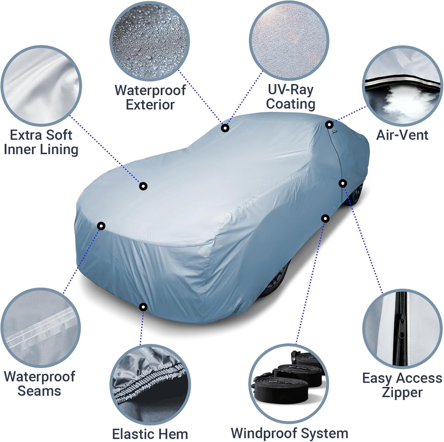 iCarCover Premium Car Cover for 1972-1976 Chevy Impala 2-Door, 4-Door Heavy Duty Waterproof All-Weather Automobiles Custom Fit Indoor Outdoor UV Snow Protection Covers with Straps and Bag