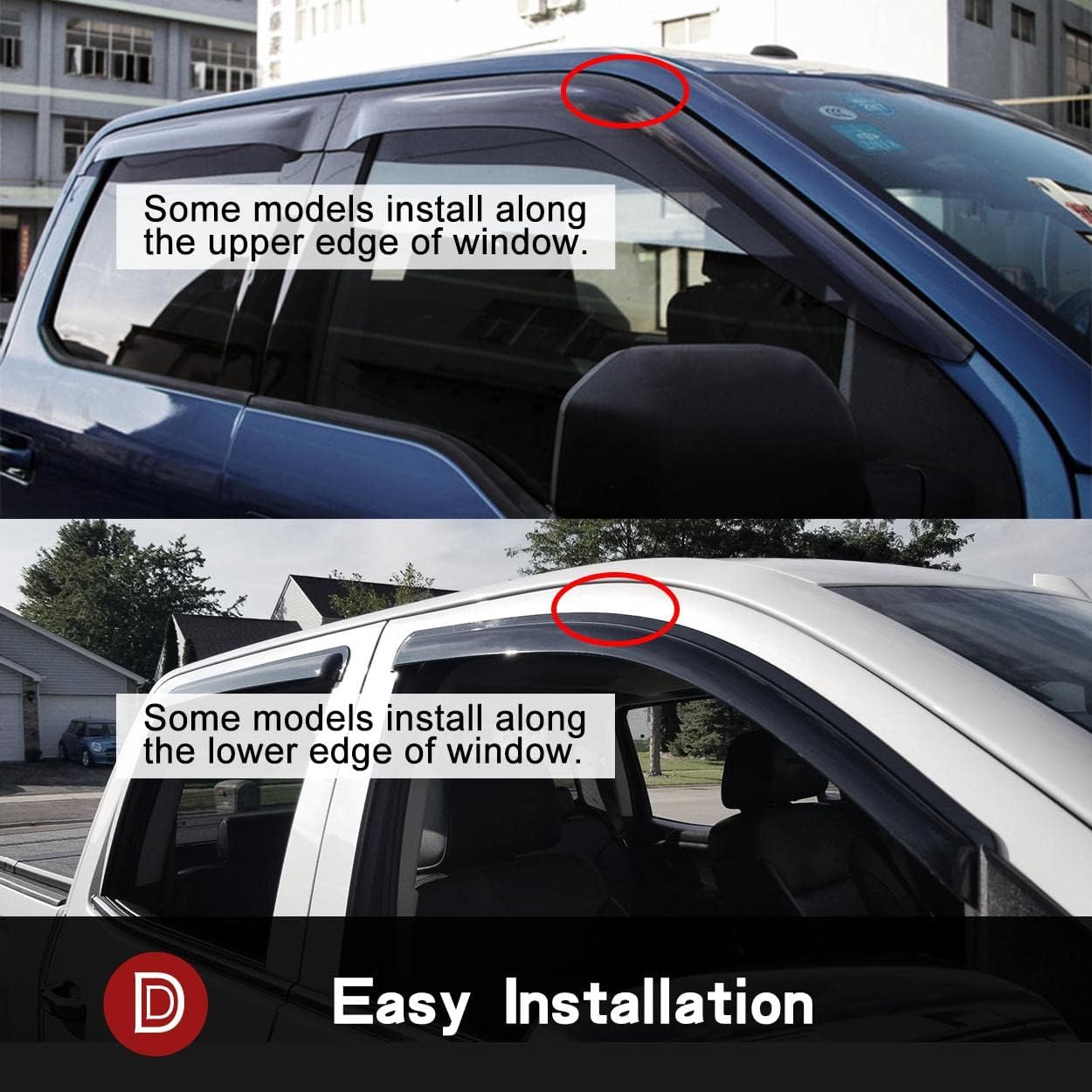 94539 4Pcs Out-Channel Tape On Side Wind Vent Deflector,Dark Smoke Window Visors,Nice Sun Rain Guards fit for 2005-2015 Nissan Xterra
