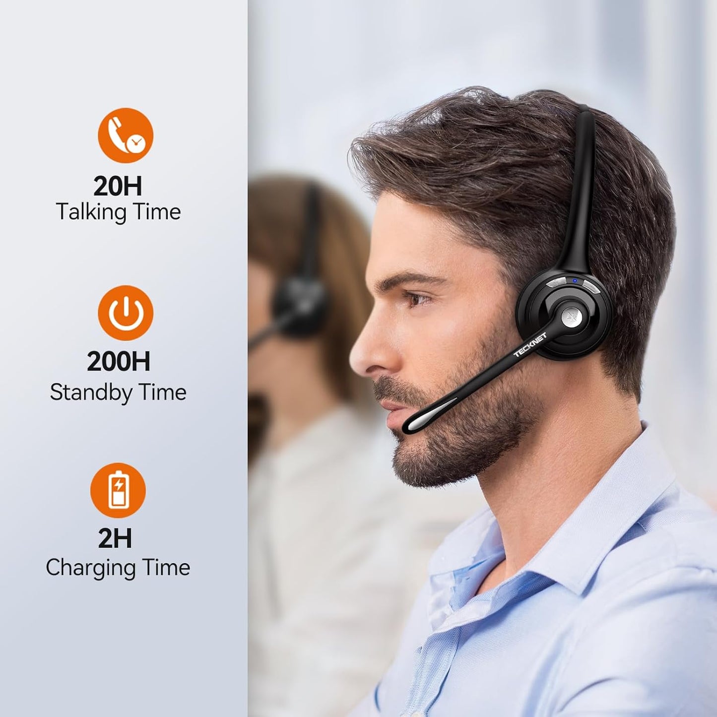 TECKNET Bluetooth Headphones Over Ear, 65 Hours Playtime and 3 EQ Modes Wireless Headphones with Microphone, Memory Foam Ear Cups, Hi-Res Audio, Deep Bassfor Home Travel Office Laptop PC Cellphone