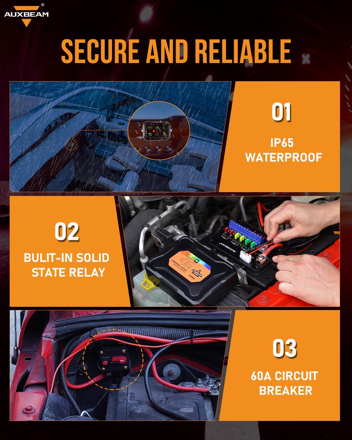 Auxbeam 6 Gang Switch Panel RA60 Toggle Momentary Pulsed RGB Dimmable Switch Panel Multifunction Switch Panel Built in Solid State Relay Marine Control Panel Waterproof for Car Boat, 2 Years Warranty