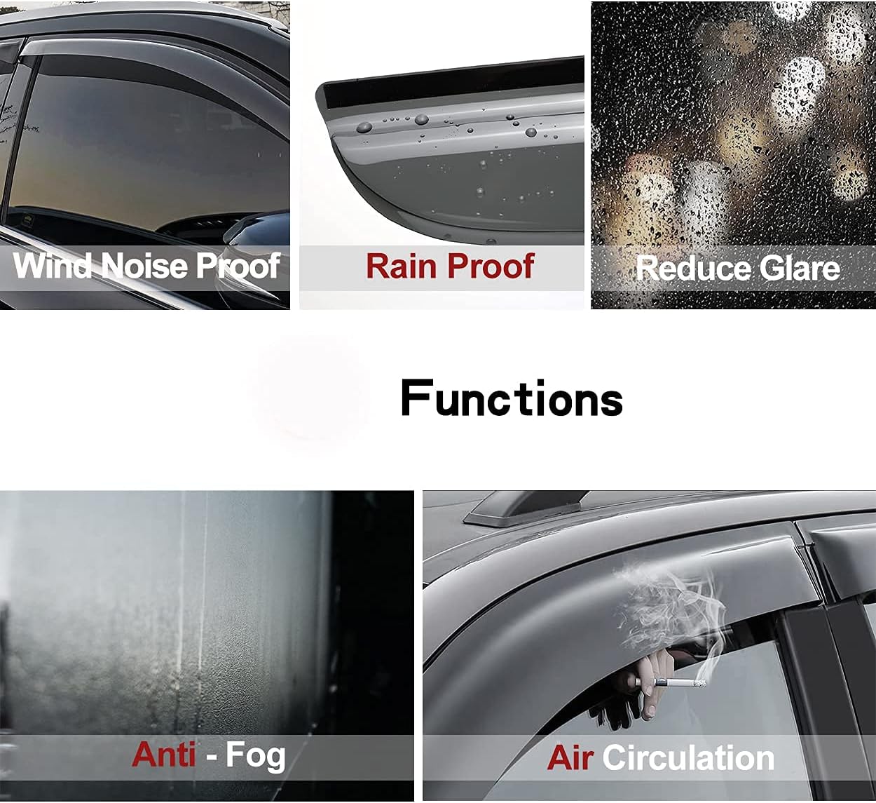 Side Window Wind Vent Deflector, 2pcs Out-Channel Tape-On Sun Rain Guards Set, Dark Smoke Nice Window Visor fit for 1996-2000 Honda Civic 2-Door Coupe 92602