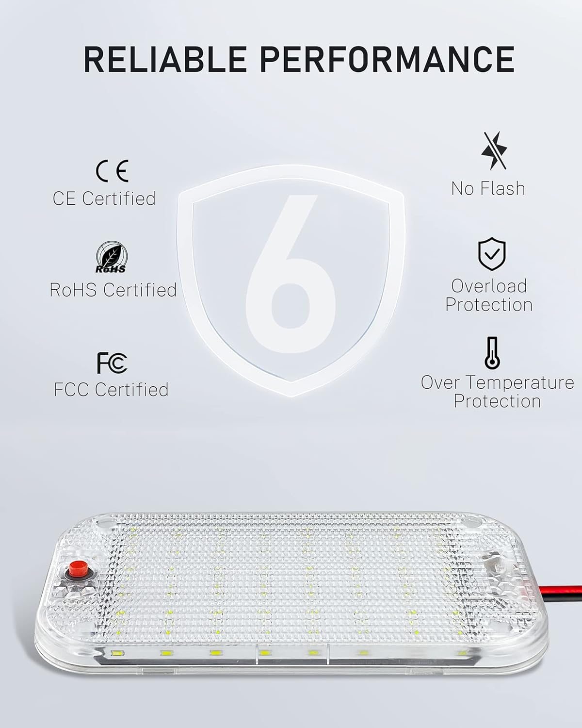 Dome Light for RV Interior, 48LED 800LM Ultra Bright 12 Volt LED White Lights, RV Ceiling Light with Switch Control, Ideal for Car Van Truck Camper Lorry Motorhome Boat(6 Pack)