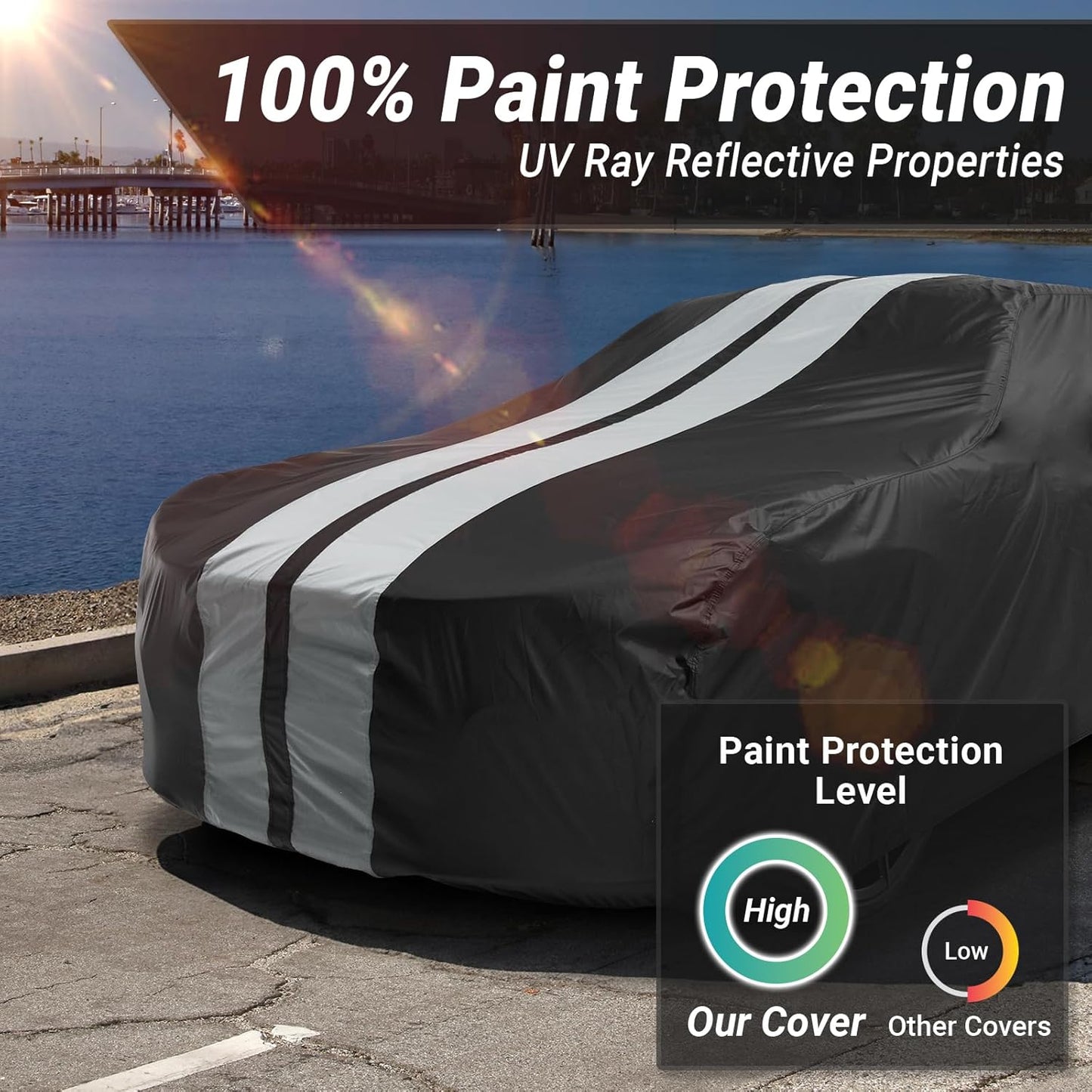 iCarCover Custom Car Cover for Chevy Spark (2012-2022) Waterproof All Weather Rain Snow UV Sun Protector Full Exterior Indoor Outdoor Car Cover (Stripe - Black/Gray)