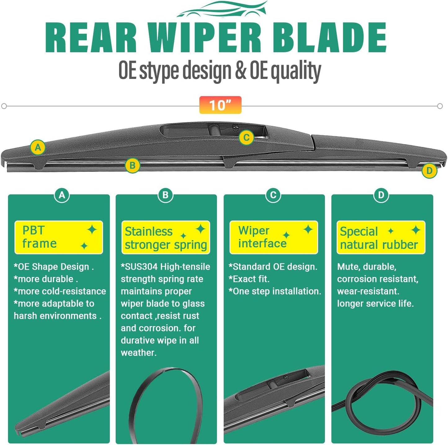 22" 19" 10" Windshield Wiper Blades Replacement for Mazda CX3 CX-3 2016 2017 2018 2019 2020 2021 Premium All Weather Front Rear Wipers Set - OEM Quality (Pack of 3)