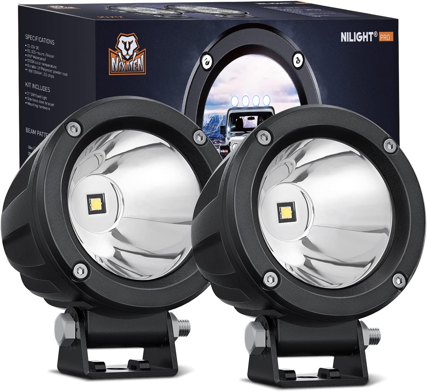 Nilight Motorcycle LED Pods 2 PCS 3 Inch Spot Round Offroad Fog Light 1065LM Built-in EMC Auxiliary Driving Lights for Motorbike SUV ATV Truck Boat Tractor Forklift