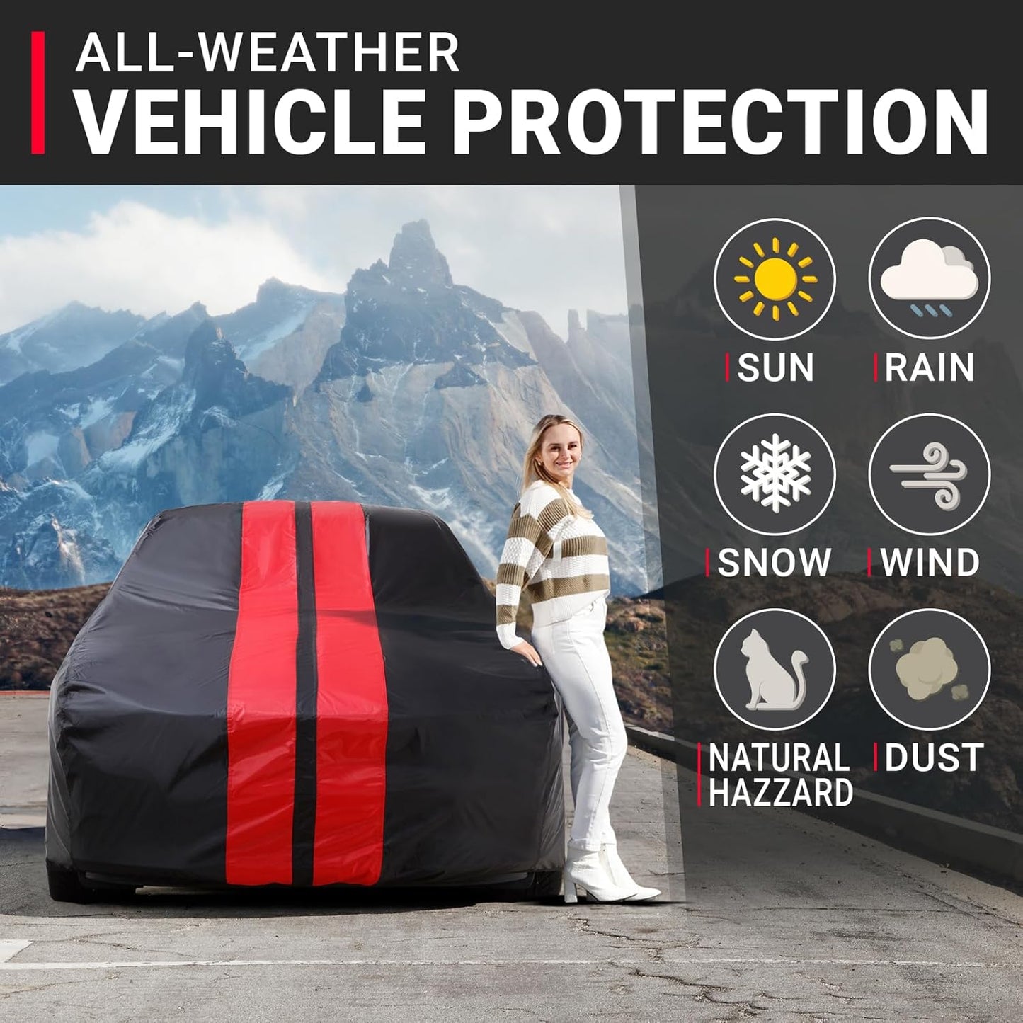 iCarCover Custom Car Cover for Buick Super (1940-1942) Waterproof All-Weather Rain Snow UV Sun Protector Full Exterior Indoor Outdoor Car Cover (Stripe - Black/Red)